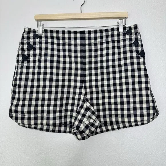 Ann Taylor Loft Shorts Size 14 Plaid Blue Sailor Preppy Summer Gingham Nautical - Picture 1 of 11